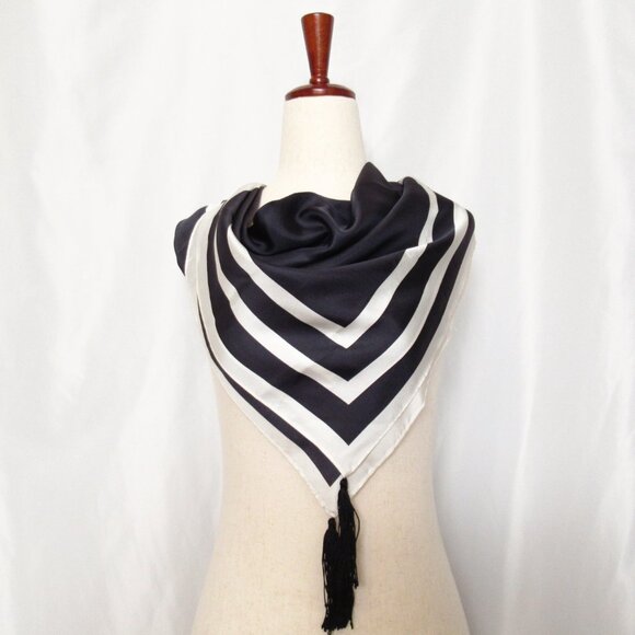 J. Crew 30โ Silk Scarf With Tassels Black & White - Picture 7 of 8